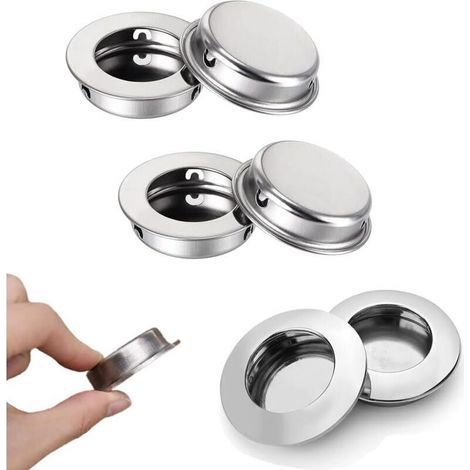 CSPARKV 6 pièces rondes poignées tirage encastrées poignées portes coulissantes cachées poignées tirage bouton encastré doigt tirage pour tiroirs armoires meubles personnalisés(Couleur argent (1/5)