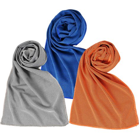 Serviettes rafraîchissantes idéales pour le sport, l'exercice, le fitness, le yoga, le golf, le Pilates, les voyages, le camping et autres occasions - Bleu foncé + gris + orange (1/5)
