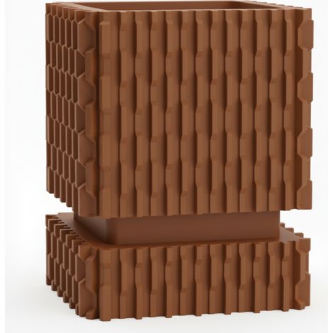 Vaso da fiori moderno marrone con fori di drenaggio e coperchio geometrico. (1/3)