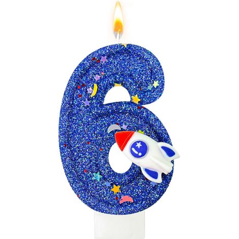 Bougie chiffre 6 bleu foncé - Décoration de gâteau spatiale pour (1/5)