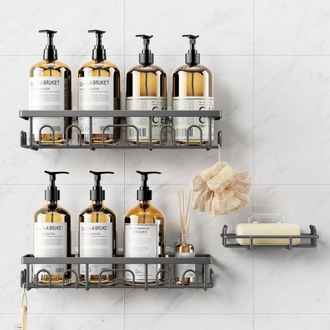 3 Pièces Étagère Douche, Acier Inoxydable Antirouille, Porte-Savons, Rangement Salle de Bain Sans Percage (1/5)