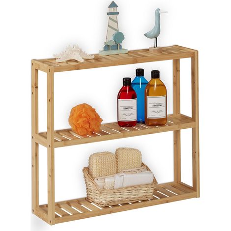 Relaxdays Badregal, Bambus, 3 Ablagen, höhenverstellbar, HBT: 54 x 60 x 15 cm, Bad & Küche, schmales Hängeregal, natur