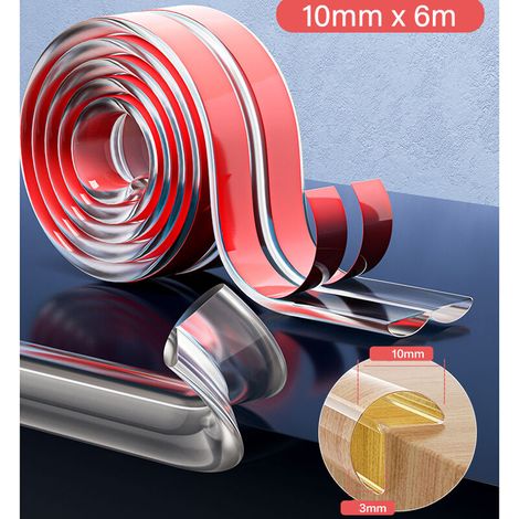 Bande de protection des bords 10 mm x 6 m en silicone transparent pour la securite des enfants avec adhesif puissant pour les coins pointus des armoires, bureaux, tiroirs (1/5)