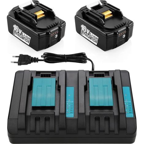 2X Batterie 18V,5.0Ah,Lithium-Ion,Chargeur Double Port,Outils Makita LXT