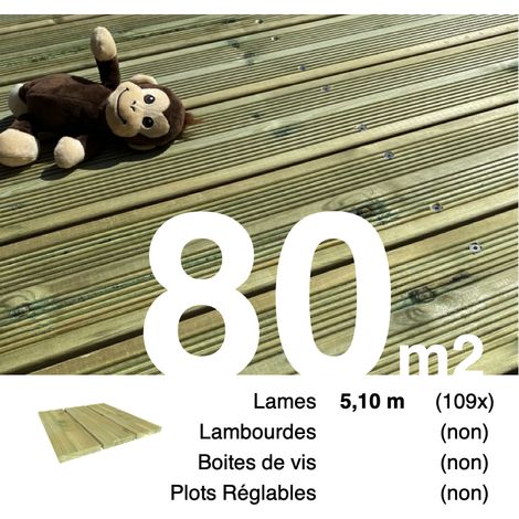 Planches de terrasse Pin autoclave Vert pour 80 m² • Longueur 5,1 m • Livraison gratuite