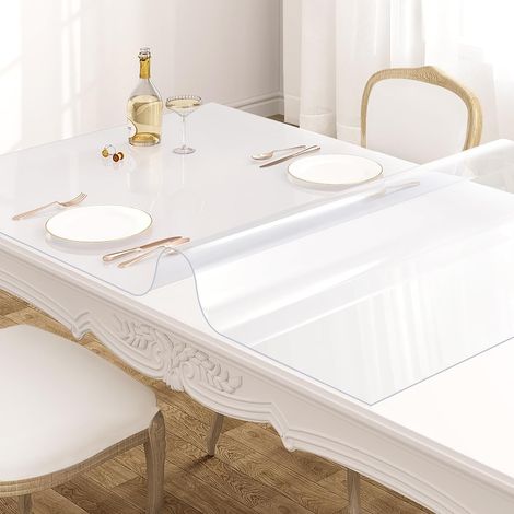 WOLTU 70x120 cm Transparent Tischfolie 1 mm Schutzfolie Folie Abgeschrägte Tischdecke aus PVC Maschinenzuschnitt durchsichtige Schutzfolie