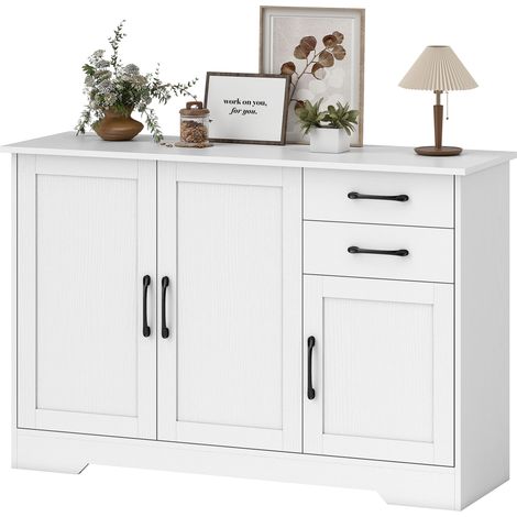 Weißes Sideboard mit Stauraum, 120 x 38 x 79 cm, 3 Türen, 2 Schubladen, verstellbarer Einlegeboden