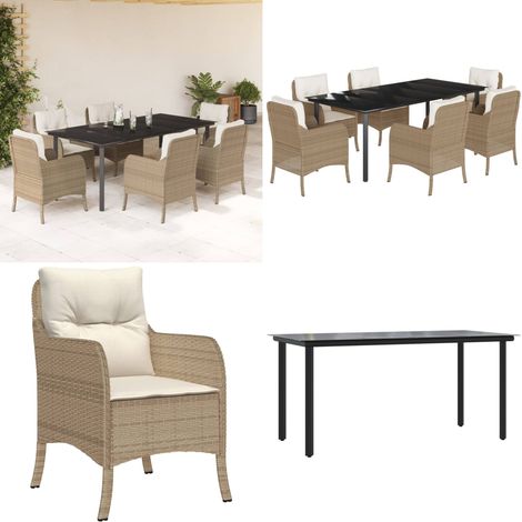 7-tlg. Garten-Essgruppe mit Kissen Beige Poly Rattan - Gartentisch - Gartenstuhl (1/5)