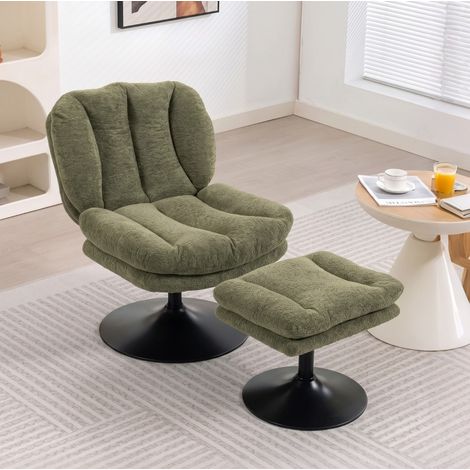 MODFU – Poltrona lounge girevole 360° in velluto con poggiapiedi regolabile, base in acciaio e portata 120 kg – Verde (1/5)
