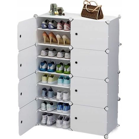 Modulares Schuhregal für 32 Paar Schuhe, weißer Kleiderschrank, 8 Module, Möbelregal (1/5)