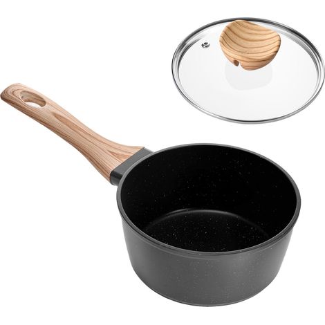 Casserole 1,5 L avec couvercle en verre trempé, poignée amovible, antiadhésive, compatible induction, noir. (1/5)