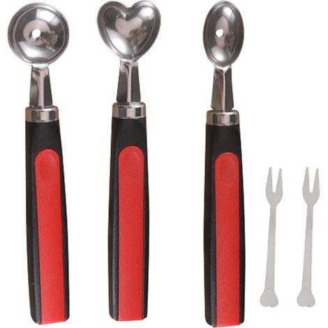 3 Taglia melone in acciaio inox, affetta melone, utensili per frutta, taglia frutta fai da te, 17 cm, rosso (1/5)