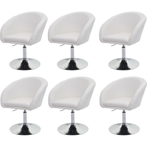 Set 6x sedie poltroncine lounge girevoli HHG-247 metallo cromato tessuto avorio