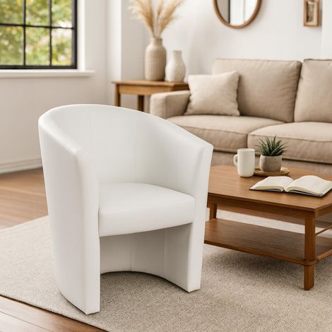 Dmora Sillón tapizado en ecopiel, color blanco, 65 x 78 x 60 cm, con embalaje reforzado (1/5)