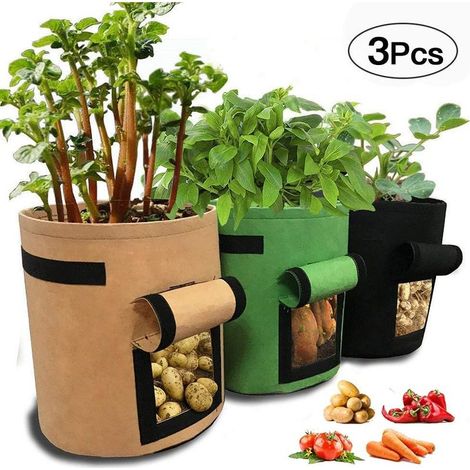 Sacs De Culture De Pommes De Terre, 10 Litres, Sacs De Plantation Avec Poignées Et Tissu Facile À Ouvrir, Pour Carottes, Oignons, Légumes, 3 Pièces (1/5)