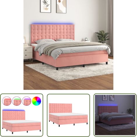 The Living Store Boxspringbett mit Matratze & LED Rosa 180x200 cm Samt - Boxspringbett - Doppelbett - Samtbett - Rosa Bett - Samt (1/5)