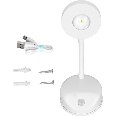 Ortviai Applique murale LED avec capteur de mouvement, rechargeable, 3 températures de couleur, dimmable, blanc