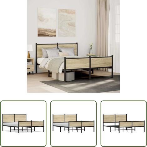 Metallbettgestell - Metallbett ohne Matratze Sonoma-Eiche 150x200 cm (1/5)