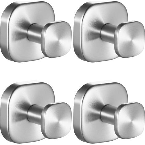 Quadratische Handtuchhaken aus Edelstahl, geeignet für Badezimmer, Bademäntel und Garderoben. Robuste Wandhaken, 4er-Pack (Farbe: gebürstetes Nickel). (1/5)