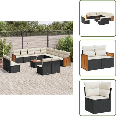 The Living Store Salon de jardin avec coussins 14 pcs noir résine tressée - Ensemble Salon De Jardin - Meuble Extérieur - Mobilier De Jardin - Salon De Jardin Pliable - Set Salon De Jardin (1/5)
