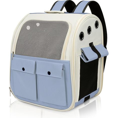 Sac à Dos Chat Petit Chien,Portable Sac Transport Chat avec Matelas en Peluche Amovible pour Voyage Voiture,Charge Maximale 8kg,Bleu (1/5)