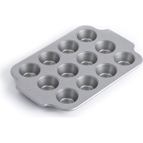 KitchenAid Bakeware Teglia per Mini Muffin da 12 Stampi in Acciaio Alluminato Antiaderente Senza PFAS, Sicuro al Forno, Lavabile in Lavastoviglie, Grigio (1/5)