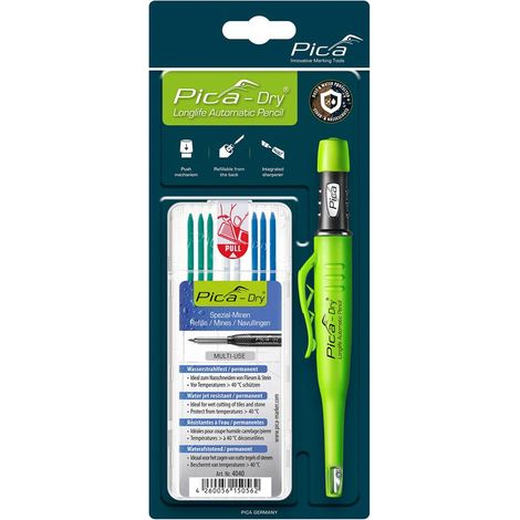 Pica DRY Automatic Pencil 4040 Wet Tile Stone Cut Leads White Blue PICA30404