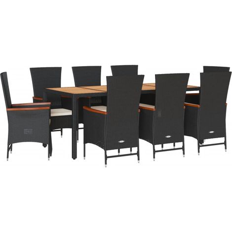 Maison Exclusive - 9-tlg. Garten-Essgruppe mit Kissen Schwarz Pol (1/5)