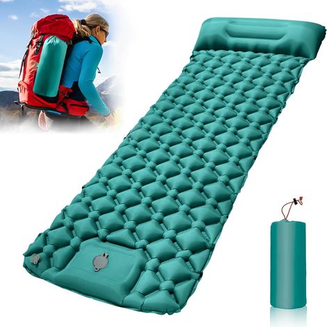 Tapis de Camping Gonflable Ultraléger avec Oreiller, Matelas de Camping Autogonflant avec Pompe à Pied, Portable Tapis de Matelas Pneumatique pour Plage, Aventures en Plein Air