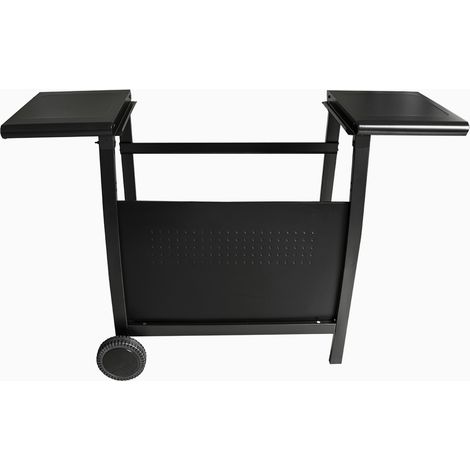 Chariot plancha gaz 4 brûleurs – Acier noir – Dimensions 140 x 55 x 80,5 cm – 2 tablettes latérales et 2 roulettes – Jardideco