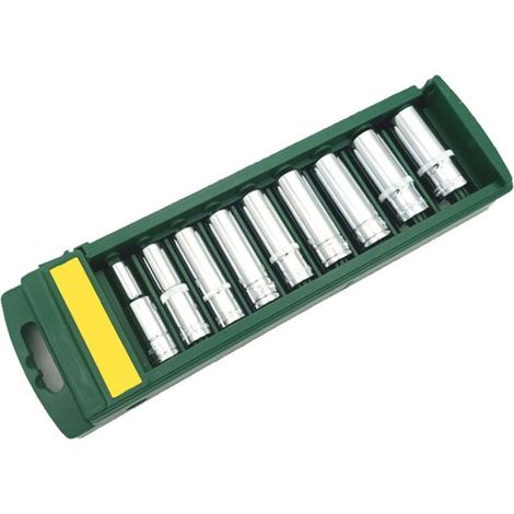 Coffret de douillesJeu d'embouts hexagonaux longue 6 points avec manche 3/8 — Chrome vanadium pour travaux mécaniques (9 embouts) (1/5)