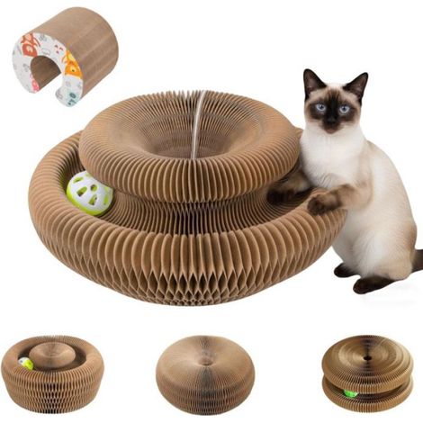 Arbre A Chat - Griffoir En Carton Ondulé Avec Balle Et Clochette - Pliable Pour Intérieur - 1 Pièce (1/5)