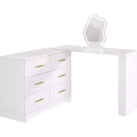Coiffeuse tournante blanche avec éclairage LED, bureau multifonction 110 x 40 x 129 cm (1/5)
