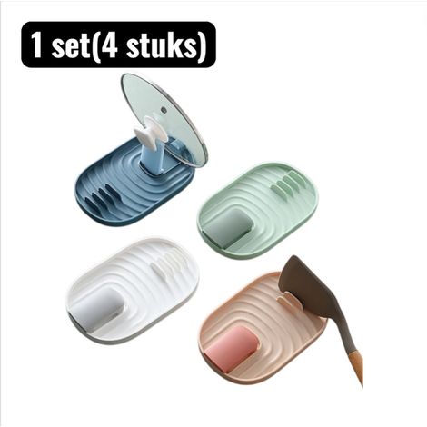 ensemble (4 pièces) - Supports pour ustensiles de cuisine - Étagère de rangement 3 en 1 - Support pour couvercles de casseroles, spatules et baguettes - Couleurs assorties (1/4)