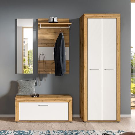 Ensemble de 4 meubles d'entrée blanc en décor chêne - JAMO (1/5)