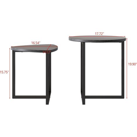 Table basse ronde 2 pièces en bois avec plateau en forme de cœur, style industriel, noir mat (1/5)
