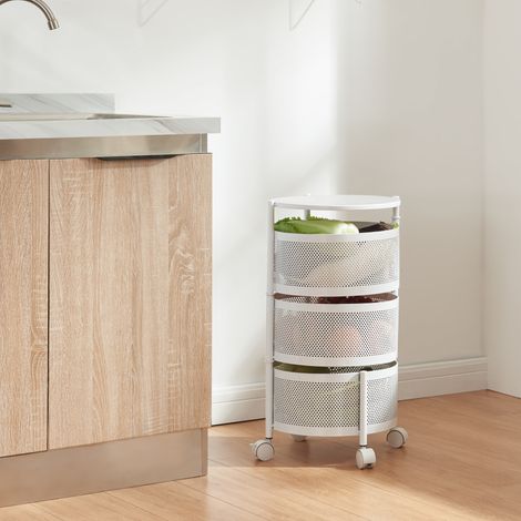 Rollwagen Steigen mit 3 Ebenen 59,5xØ33cm Weiß [en.casa]