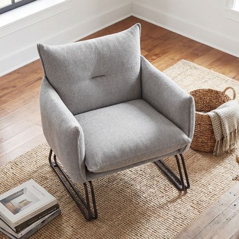 Wahson Modern Accent Armchair with Metal Legs, Plush Thick Cushion – Comfortable Lounge Reading Chair for Living Room, Bedroom, Home Office, Grey (1/5)