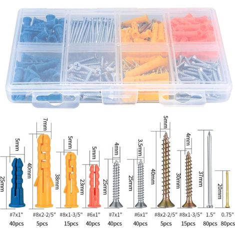 360 Pièces Universal Kit Vis et Chevilles Ancrage d'expansion, Chevilles Vis Creuses Maçonnerie Autoperceuses, avec Vis à Bois (1/3)