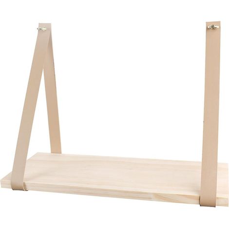 Support mural flottant en bois pour étagère suspendue avec sangle en cuir, organisateur pivotant, décoration intérieure (1/4)