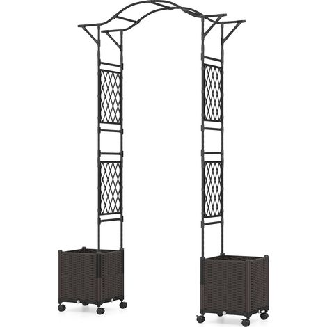 Arco da giardino con fioriere autoirriganti, metallo e PP, nero
