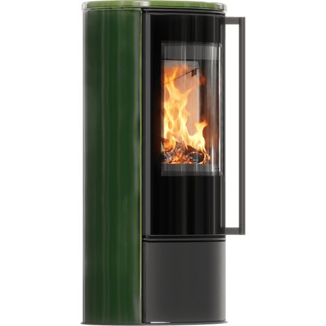 Freistehender Kaminofen ERIK 5,5 kW 150 cm, grüne Kachel, Kachelabdeckung (1/5)