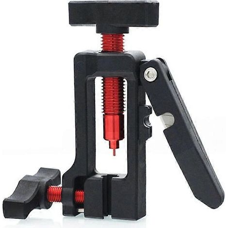 Outil 2 en 1 pour freins à disque hydrauliques de vélo : tournevis, coupe-tuyau, pince à sertir, connecteurs et accessoires.