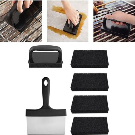 Kit Nettoyage Pour Plaque de Cuisson, Grattoir Acier Inoxydable 15,2cm, Manche, 10 Brosses Pour Plancha (1/5)