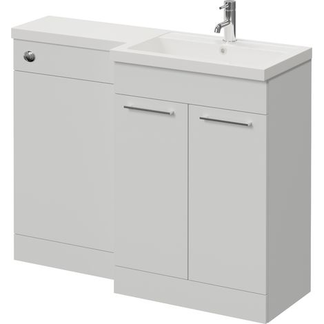 Napoli 390 Gloss Grey Pearl 1100mm 2 Door Vanity Unit Toilet Suite with Square Right Hand Lucia Basin - 1100mm - Chrome 160mm HandleWithout Kingston Toilet Pan