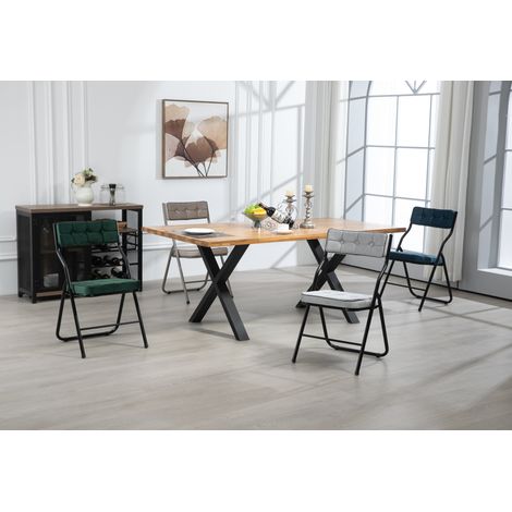 Lot de 2 chaises pliantes bleues avec assise rembourrée, dossier ergonomique et structure en acier,46x47x80cm (1/5)
