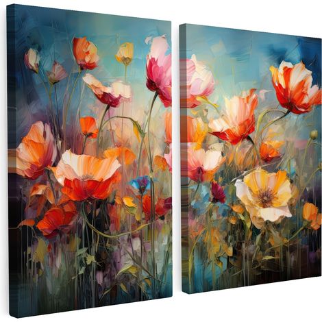 MULTI-PANEL WALL ART Set of 2 Flowers - Colorful - Abstract 80x60 cm