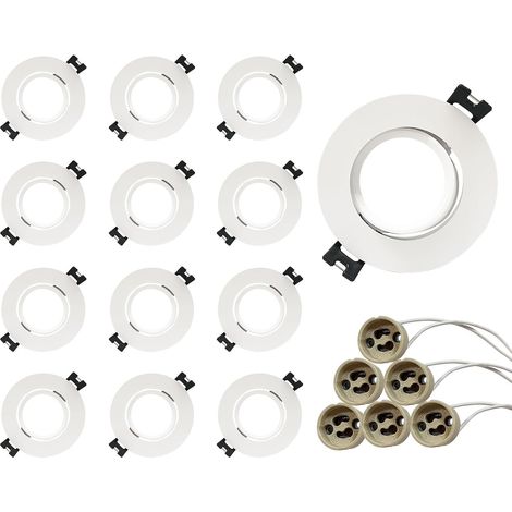 Lot de 12 spots encastrables - Culot GU10 - Blanc - Rond - Pour ampoules LED MR16 - Orientables à 35° - Ø75 x 85 mm - Diamètre du trou : 85 mm (1/5)