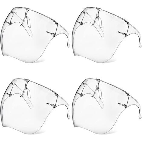 Lot de 4 masques de protection avec lunettes, antibuée, transparents, réutilisables, en plastique, anti-éclaboussures, pour femmes, hommes et enfants (1/4)