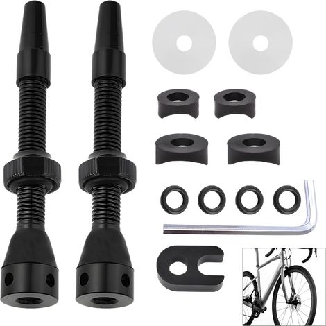 Valves Presta Tubeless, Tubeless Valves Kit avec Capuchon et Outil de Démontage Accessoire Velo pour Pneu de Vélo Alliage et Aluminiumlegierung pour Vélos (1/5)